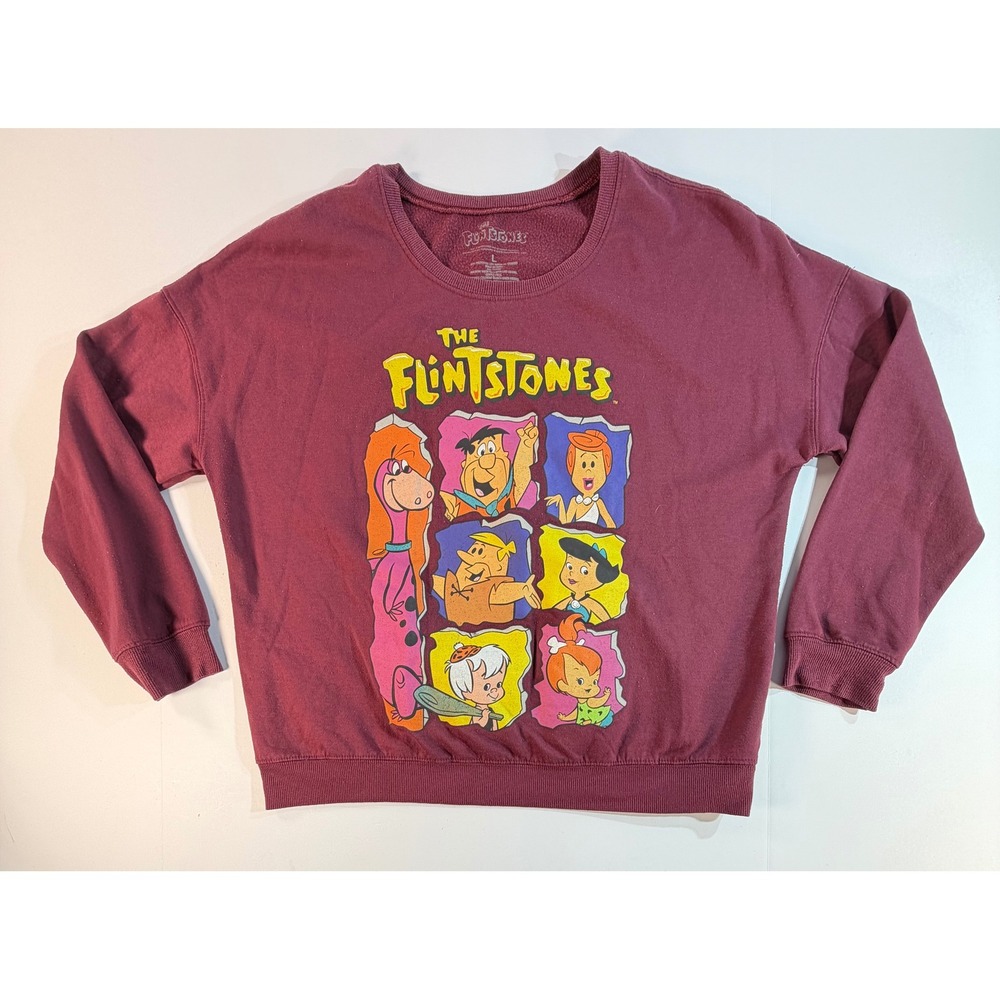 The Flintstones Graphic Sweatshirt Maroon Hanna-Barbera Cartoon Pullover Large